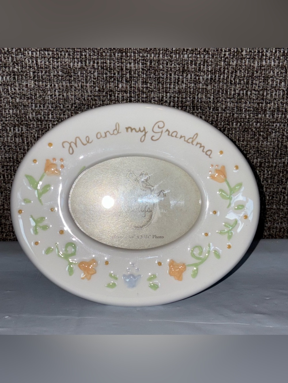 Me and My Grandma Picture Frame Ceramic Petit Motifs Floral White 2.25” X 3.25”